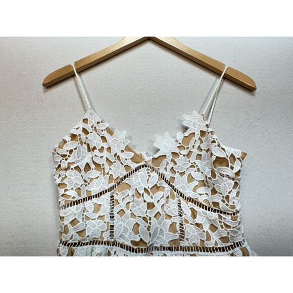 Wyatt Correction Women's Crochet Lace Floral Dress Stretch Size M White Back Zip - Picture 6 of 14